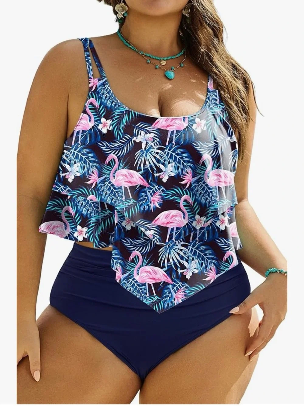 Plus Size Navy & Pink Flamingo Two-Piece Swim Bikini